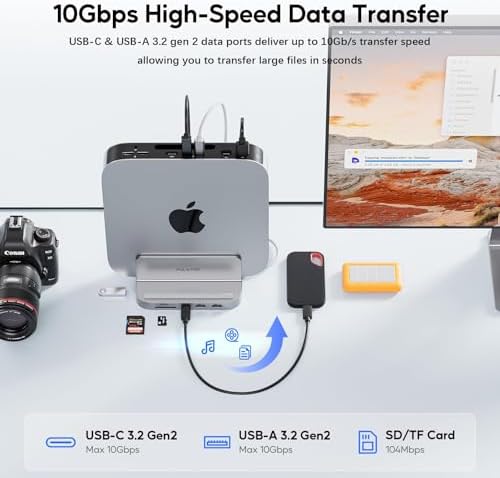 Transform Your Mac Mini with the Ultimate 5-in-1 USB C Hub Adapter – High-Speed Docking Station Featuring 10 Gbps Transfer, Dual USB C Ports, M.2 NVMe SSD Compatibility, and SD/TF Card Reader for Seamless Connectivity and Enhanced Productivity