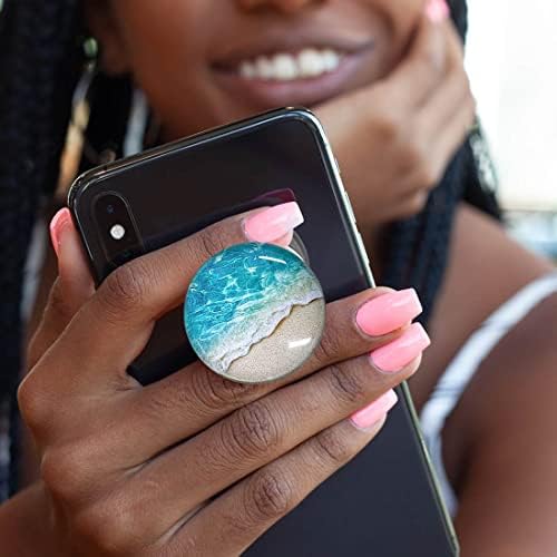 Sparkling Blue Ocean Beach Crystal Glitter Magnetic Collapsible Phone Grip & Stand – Versatile Mobile Accessory for Smartphones & Tablets with Enhanced Portability & Secure Attachment