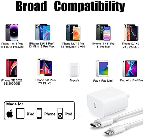 Swift Charge 20 W USB-C Charger for i Phone 15 & i Pad – 6 FT Cable Included – Rapid Power Solution for i Phone 16 Pro Max, i Pad Pro, Mini & Air – Lightweight, Durable, and Versatile Charging Block for All Your Devices – Say Goodbye to Long Wait Times with Enhanced Compatibility and Safety Features