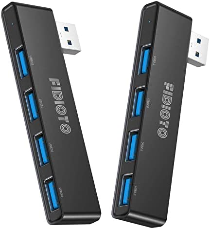 Enhance Your Digital Workspace with Fidioto USB Hub 2 Pack – Versatile 4-Port Adapter for Laptops & Macs, Featuring 1 Ultra-Fast USB 3.0 Port and 3 USB 2.0 Ports for Effortless Device Connectivity and Data Transfer, Ideal for Busy Professionals and Students on the Move
