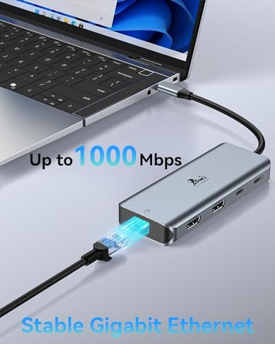 Revolutionize Your Workspace with the Ultimate 13-in-1 USB C Docking Station – Dual Monitor Multiport Adapter for Seamless Triple Display, Featuring 2 HDMI, Display Port, 8 USB Ports, Gigabit Ethernet, and Audio Output – Perfect for Mac Book, Dell, HP, Lenovo Think Pad, and Surface – Unmatched Performance and Connectivity for Enhanced Productivity