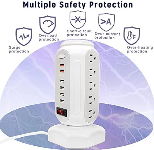 Ultimate Power Strip Tower with 15 Outlets & 6 USB Ports – Surge Protector with Vibrant LED Indicator & Rapid Charge Technology – 6.5 ft Heavy-Duty Extension Cord for Home Office & Entertainment Hub – Versatile Desktop Charging Solution for All Devices