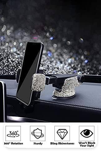LYCARESUN Crystal Rhinestone Car Phone Mount Holder – Elegant Dashboard & Windshield Stand for Women, Universal Compatibility for Most Smartphones, Stunning Bling Car Accessory, Adjustable Viewing Angles for Hands-Free Navigation, Durable & Easy to Clean