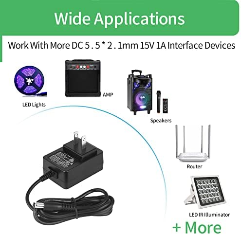15 V 1 A AC to DC Power Adapter – Dual Pack with Versatile 5.5 mm x 2.1 mm Connector for Reliable Charging and Device Compatibility – Ideal for Security Cameras and LED Lights – Compact, Durable Design for On-the-Go Power Solutions