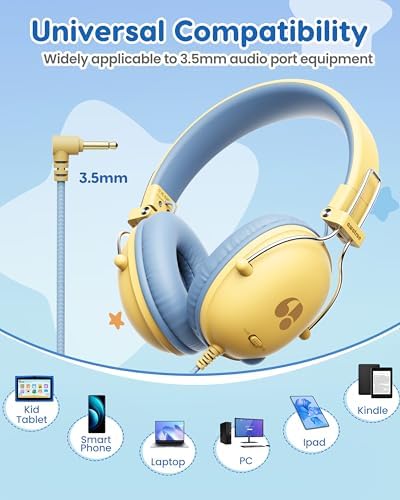 Safeguard Your Child’s Hearing with Durable Wired Headphones Featuring Volume Limiting Technology – Comfortable On-Ear Fit for Extended Use in School, Travel, and Entertainment – Enhanced Stereo Sound with 3.5 mm Compatibility – Available in Eye-Catching Blue and Red for Boys and Girls