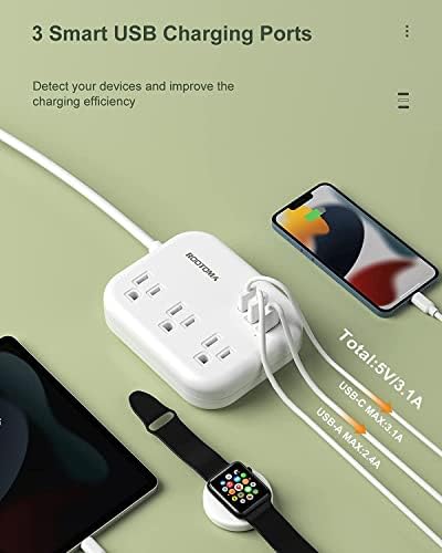 ROOTOMA 6 ft International Power Strip with 3 American Outlets & 3 USB Chargers – Essential US to EU Travel Adapter for Seamless Connectivity in Spain, France, Germany, Iceland – Compact & Durable Design for Travelers