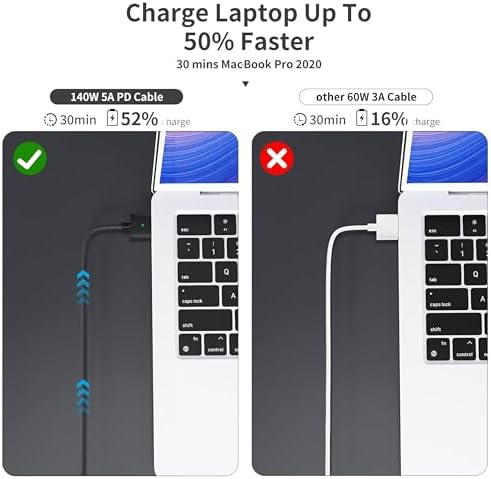 High-Performance 140 W USB-C to Mag Safe 3 Charging Cable – 6.6 Ft Nylon Braided for 2024 Mac Book Pro & Air Models – Rapid Power & 20 GB Data Transfer Adapter Included – Ultimate Flexibility & Durability for Professionals & Students