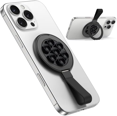 Universal Magnetic Suction Phone Grip by TAURI – 360° Rotating Hands-Free Holder for i Phone 16 Pro Max, i Phone 15, Android & Samsung S25 – Durable Silicone Design for Secure Grip and Enhanced Usability, Perfect for Multitasking and Easy Transport