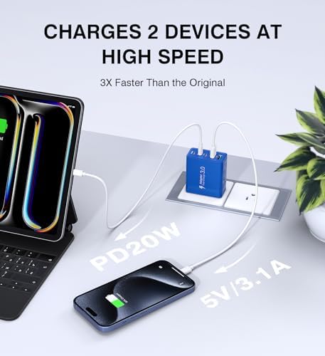 Efficient 50 W Dual USB-C Wall Charger Duo – Rapid Multi-Device Power Adapter for i Phone 16/15/14/13/12, i Pads, and Android Smartphones – Compact Fast Charging Solution for On-the-Go Professionals