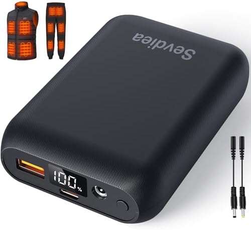Ultimate Heated Vest Battery Pack – 7.4 V 16,000 m Ah Rechargeable Power Bank with LED Display, Versatile DC/USB/Type-C Output for Enhanced Compatibility with ORORO & Venustas Heated Jackets – Lightweight, Durable & Fast Charging Solution for Outdoor Enthusiasts