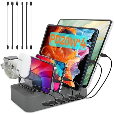 Ultimate 100 W USB C Multi-Device Charging Station: Fast Charge 4 PD & 2 USB Ports for Apple i Phone, i Pad, Android Phones & Tablets | Compact Desktop Organizer with Advanced Safety Features for Home & Office Use