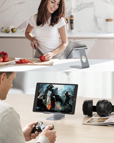 Ergonomic Adjustable Aluminum Tablet Stand – Versatile Cradle for i Pad & Samsung with Multi-Angle Viewing – Perfect for Enhanced Comfort and Productivity at Home, Office, or On-the-Go – Durable, Lightweight Design for All Tablets Up to 13 Inches