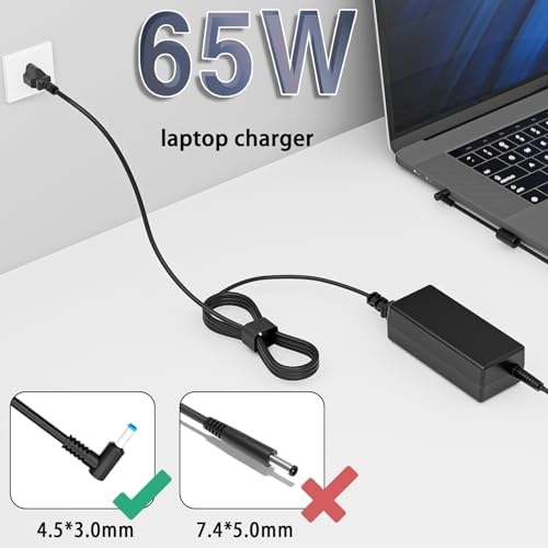 Efficient 65 W USB-C Laptop Charger for HP Spectre, Envy, Elitebook & Chromebook – Fast Charging Power Adapter with Universal Compatibility for Travel & Home Use – Optimized for Performance & Safety