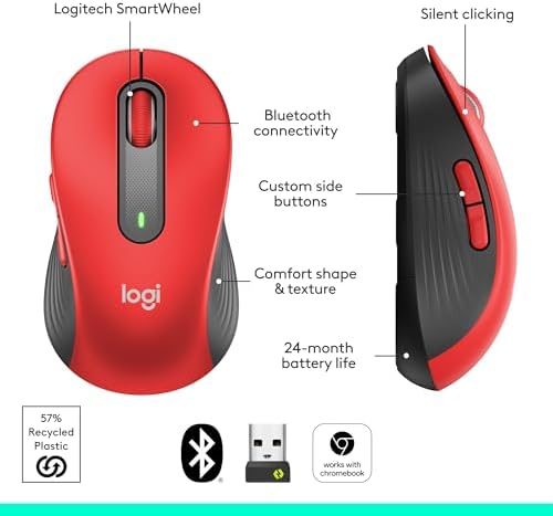 Logitech Signature M650 L Wireless Mouse for Large Hands – Ergonomic Comfort, 2-Year Battery Life, Silent Click Technology, Customizable Functions, Bluetooth Compatible with PC/Mac/Chromebook – Elegant Off White Finish for Professional & Casual Use