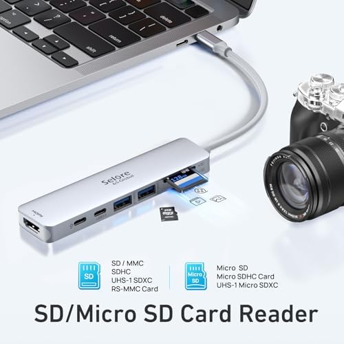 Ultimate 7-in-1 USB C Hub HDMI Adapter for Mac Book Pro & Air – High-Speed 4 K HDMI, Dual USB 3.0, SD/TF Card Reader, and 100 W Power Delivery – Compact and Durable Dongle for Seamless Connectivity with Dell XPS & Lenovo Think Pad