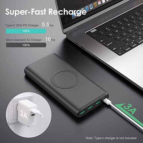 Ultra-High Capacity Wireless Portable Power Bank – 33,800 m Ah with 15 W Fast Wireless Charging & 25 W PD QC 4.0 – Versatile Dual Input & 5 Output Ports – Ideal for i Phone 16/15/14/13/12 & Android Devices – Essential Travel Companion with Enhanced Speed and Durability