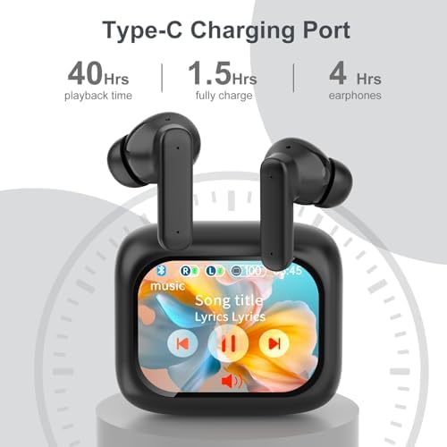 Elevate Your Sound Journey with Touch Screen Wireless Earbuds – Bluetooth 5.4 Technology Ensures Lightning-Fast Connectivity, 40-Hour Playtime for All-Day Listening, and Rich Deep Bass for Unmatched Audio Quality – Experience Crystal-Clear Conversations with Advanced Active Noise Cancelling – Ideal for i OS and Android Users in Sleek Black Design