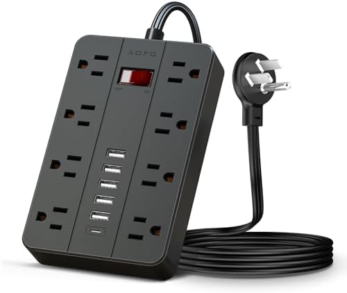 Compact Surge Protector Power Strip with 8 Outlets & 6 USB Ports – AOFO 5 ft Flat Extension Cord for Travel, Office & Dorm – Durable Design with USB-C Fast Charging, Enhanced Safety & Space Efficiency