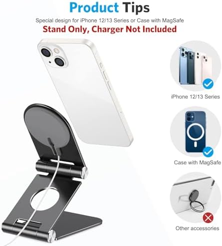Stand for MagSafe Charger, OMOTON Foldable Phone Stand Holder for MagSafe Accessories， Compatible with iPhone 15/14/13/12 Pro Max/Pro/Mini, Charger for MagSafe Not Included, Black – Enhanced Compatibility and Speed