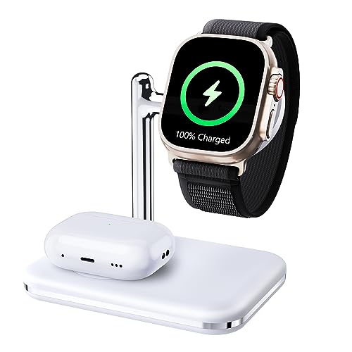 Dual Charging Dock for Apple Watch & Air Pods – Foldable 2-in-1 Charger Stand with Fast Charging for Ultra/10/9/8/7/6/Se/5/4/3 & Pro/4/3/2/1 – Sleek, Portable Design with Enhanced Compatibility for Home & Office Use