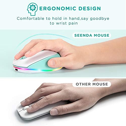 seenda Rechargeable Wireless Mouse with LED Rainbow Lights – Ergonomic, Quiet Click Design for Laptops, PCs, and Chromebooks – Perfect for Kids and Professionals Alike – Portable Purple Accessory for Enhanced Productivity and Style