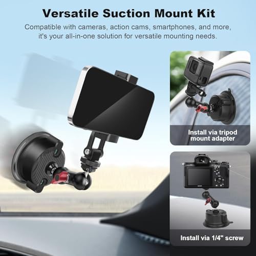 Car Phone Holder Phone Mount for Car, Double-Layer Suction Cup Camera Mount with 360° Ball Head Magic Arm, Windshield Window Car Mount for iPhone/Smartphone/DSLR/Action Camera (SY020) – Enhanced Compatibility and Speed