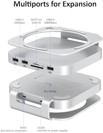 Elevate Your Mac mini Setup with the Akyyajaure 9-in-1 Aluminum Docking Hub – High-Speed M.2 NVMe SSD Enclosure, Lightning-Fast 10 Gbps USB-A2 Ports, Effortless SD/TF Card Readers, and USB 2.0 Connectivity for Unmatched Productivity and Style