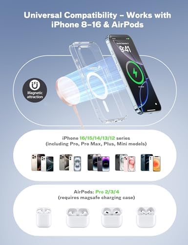 Bohuma Magnetic Wireless i Phone Charger – Fast Mag-Safe Charging Pad for i Phone 16, 15 Pro Max, 14 Pro Max, 13, 12 Pro Max & Air Pods Pro – Sleek Design for Home and Office – Effortless Alignment & Enhanced Power Efficiency