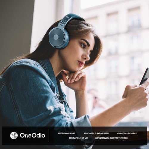 One Odio Studio Pro C Silver Over-Ear Bluetooth Headphones: Immerse Yourself in 110 Hours of Uninterrupted Wireless Audio with High-Performance 50 mm Neodymium Drivers for Rich Deep Bass and Crystal-Clear Sound; Effortlessly Portable Foldable Design Ideal for Travelers, Seamless Compatibility Across PCs, Phones, and Tablets for Ultimate Versatile Listening Experience