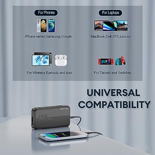 Ultimate 2-in-1 Portable Charger Power Bank with 14,400 m Ah Capacity & Ga N 65 W Wall Charger – Fast Charging USB-C Solution for Phones, Mac Book Pro/Air, Dell XPS, Pixel 7 – Unmatched Efficiency & Versatility for On-the-Go Power Needs