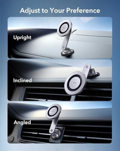 ESR Mag Safe Car Mount – Magnetic Phone Holder for Air Vent & Dashboard, Compatible with i Phone 16/16 e/15/14/13/12, Samsung, and All Smartphones – Includes 2 Metal Rings for Enhanced Stability – Sleek Design for Effortless Driving Experience