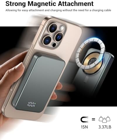 26800 m Ah Magnetic Power Bank – Premium Aluminum Alloy Portable Charger with 20 W USB-C Fast Charging for i Phone 12-16 Series, Sleek Silvery Gray, Effortless Wireless Charging for On-the-Go Power Solutions