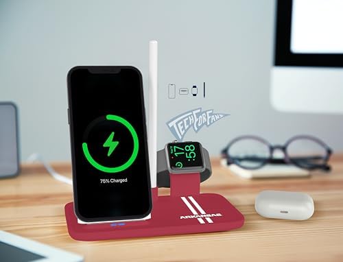 SOAR NCAA 4-in-1 Wireless Charging Docking Station: Rapid Charge Solution for i Phone, Apple Watch, Air Pods & Apple Pencil – Official NCAA Design for Ultimate Fan Experience and Device Compatibility