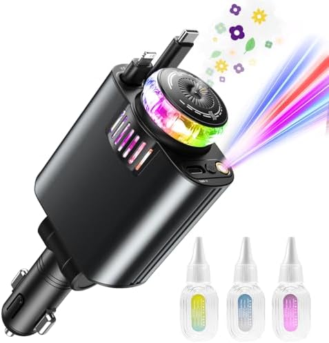 ORDA Starlight Retractable Car Charger & Essential Oil Diffuser – Fast USB-C Charging for i Phone 16/Pro Max/15/14/13/12/11, Samsung Galaxy S24/S23/S22/S21, Google Pixel – Dual Functionality for a Relaxing Drive with Aromatherapy Benefits