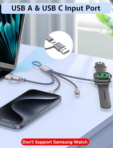 Versatile 3-in-2 USB C Charging Cable for Apple Watch and i Phone – 4 FT Multi-Device Fast Charger Compatible with Apple Watch Ultra/SE/10/9/8/7/6/5/4/3/2/1 & i Phone 16/15/14/Galaxy S23 – Lightweight Travel Essential for Efficient Power-Up Solutions