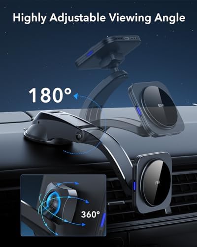 Revolutionize Your Drive with the ESR Qi2 15 W Mag Safe Car Mount Charger – Effortless Fast Wireless Charging for i Phone 12-16 & S25, Secure Magnetic Hold for Dashboard/Windshield, Stylish Black Design, Ultimate Convenience and Enhanced Compatibility