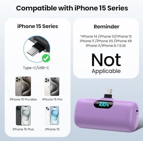 Ultra-Compact 5000 m Ah USB-C Power Bank – Fast Charging Mini Portable Charger with Built-in Connector & LCD Display – Perfect for i Phone 15, i Pad Pro, and Android Devices – Lightweight and Travel-Friendly Power Solution for On-the-Go Connectivity