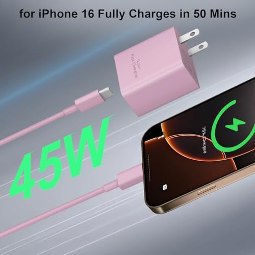 Experience Unmatched Charging Power with the 45 W USB-C Fast Charger & 10 FT Cable – Perfect for i Phone 16/15 and Samsung Galaxy Devices, Offering Superior Durability and Universal Compatibility for All Your Charging Needs.