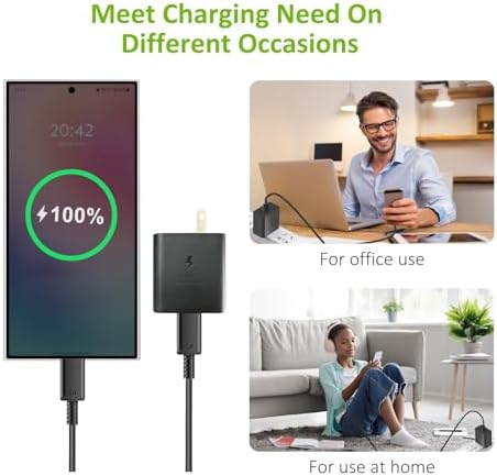 High-Efficiency 45 W USB-C Power Adapter with Dual 6.6 ft Cables – Ultimate Fast Charger for i Phone 16/15, i Pad, and Galaxy S24 Ultra – Compact, Portable Solution for Rapid Device Charging with Safety Features