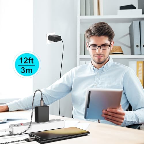 High-Performance 45 W USB-C Charger Duo with Extended 12 FT Cables – Optimal Power Solution for Samsung Galaxy S25/S24/S23 & More – Perfect for On-the-Go Charging at Home, Office, or Travel – Sturdy, Compact Design for Long-Lasting Use