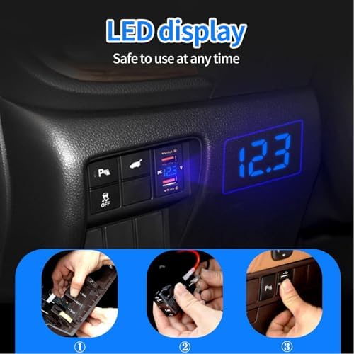 Levigo USB QC3.0 Fast Car Charger for Honda Vehicles – Dual USB Ports with LED Voltage Meter, 12/24 V Compatibility, Quick Charge Technology, Sleek Black Design for Efficient Device Charging on the Go