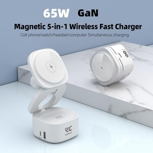 Ultimate 5-in-1 Foldable Wireless Charging Station – PD Fast Travel Charger for i Phone, Apple Watch, Air Pods & Laptops – Streamlined Compatibility & Enhanced Portability for Tech Enthusiasts and Frequent Travelers – Safeguarded Fast Charging Dock for Clutter-Free Convenience