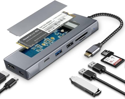 Revolutionary 8-in-1 USB-C Hub with M.2 NVMe/SATA SSD Enclosure – Experience Blazing 10 Gbps Data Transfer, Crystal-Clear 4 K HDMI Output, and Robust 100 W Power Delivery – Ultimate Connectivity Solution for XPS Users and Tech Savvy Professionals
