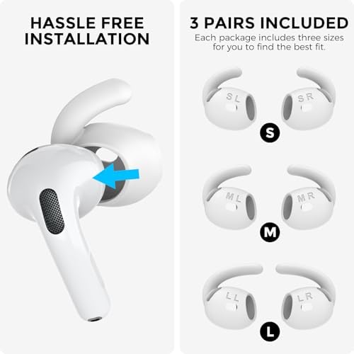 Aha Style Silicone Ear Hooks for Air Pods Pro – 3 Pairs of Anti-Slip Covers with Storage Pouch – Premium Earbud Accessories for Enhanced Comfort and Stability During Activities – Durable, Custom Fit Compatible with Apple Air Pods Pro (White)