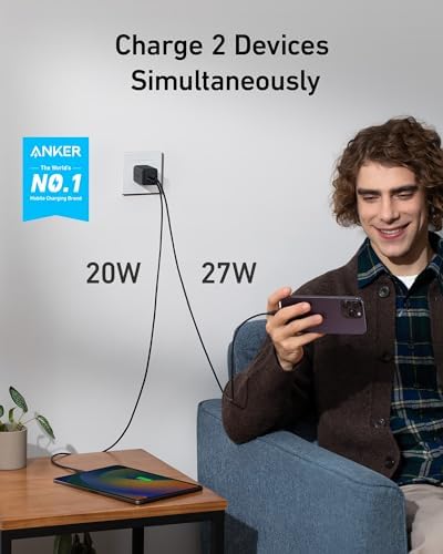 Anker 47 W USB C Nano Charger – Ultra-Compact Foldable Ga N Wall Adapter for Fast Charging i Phone 16/15, Galaxy & Pixel Devices – Dual Port Power Delivery with Enhanced Compatibility & Travel-Friendly Design (White)
