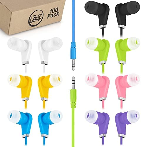 Vibrant 100-Pack In-Ear Earbuds with Comfortable Silicone Tips – Bulk Multi-Colored Wired Earbuds for Kids & Schools, Universal 3.5 mm Compatibility, Perfect for Classroom Learning and On-the-Go Listening