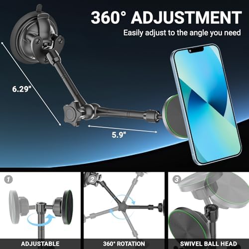 Premium Adjustable Magnetic Car Tablet Holder with 360-Degree Rotation – Versatile Vacuum Suction Mount for i Pad Pro, Air, Mini & Galaxy Tab – Customizable Hands-Free Navigation & Entertainment for 4-11″ Devices – Ultimate Stability and Accessibility for Safe Driving