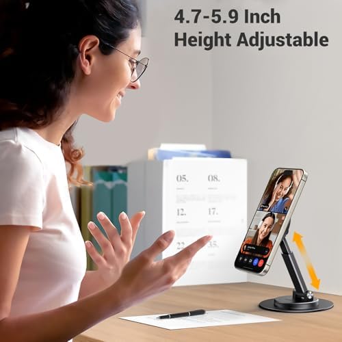 UGREEN Magnetic Phone Stand for MagSafe, Height Adjustable iPhone Stand for Desk with 360° Rotation Compatible for iPhone 16 15 Pro Max 14 Pro 13 12 and MagSafe Case, Black – Enhanced Compatibility and Speed