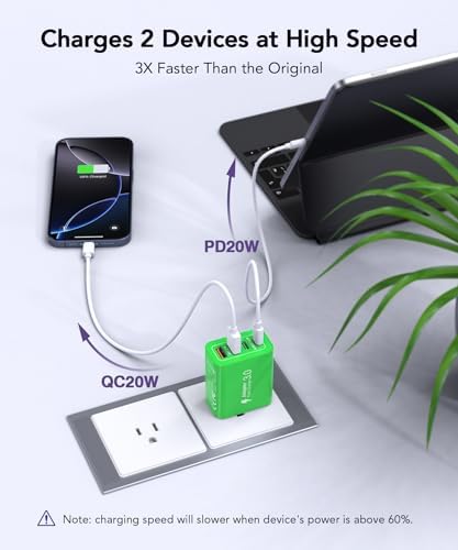 40 W USB C Multi-Device Fast Charger – 4-Port Power Adapter for i Phone & Samsung – Sleek Black Compact Travel Charger with Dual PD & QC Technology for Efficient Home and On-the-Go Charging Solutions – Perfect for Busy Professionals and Families