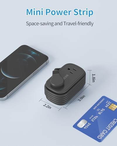 BEVA Portable Travel Power Strip with 5 ft Retractable USB C Cable – Compact Charger for Hotels and Cruises, Featuring 2 AC Outlets & 3 USB Ports for Enhanced Device Compatibility and Fast Charging